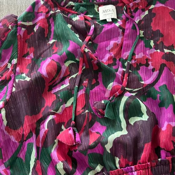 Misa Los Angeles Lorena Dress Holiday Sparkle Small Long Sleeve Tiered‎ Mini EUC - Picture 11 of 16